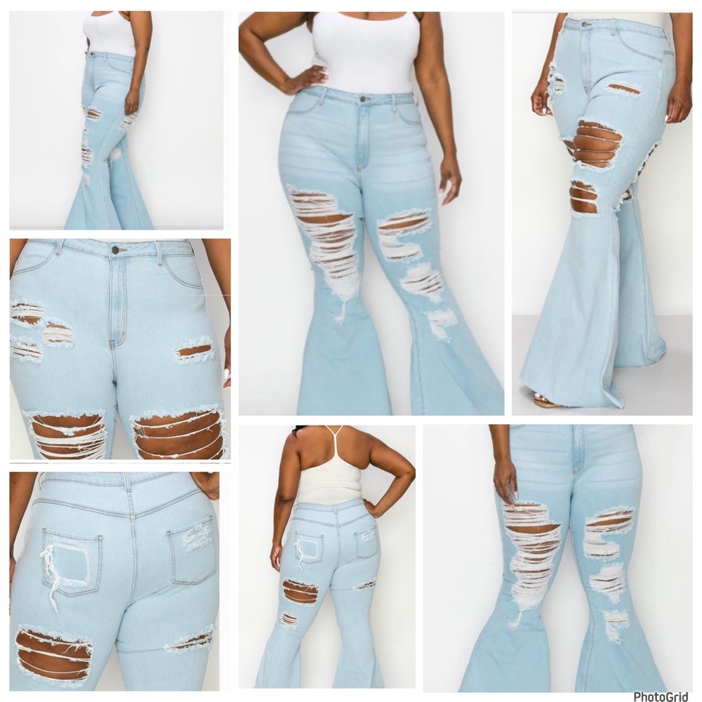 MAP Jeans 2XL plus size light wash distressed flared jeans NWOT